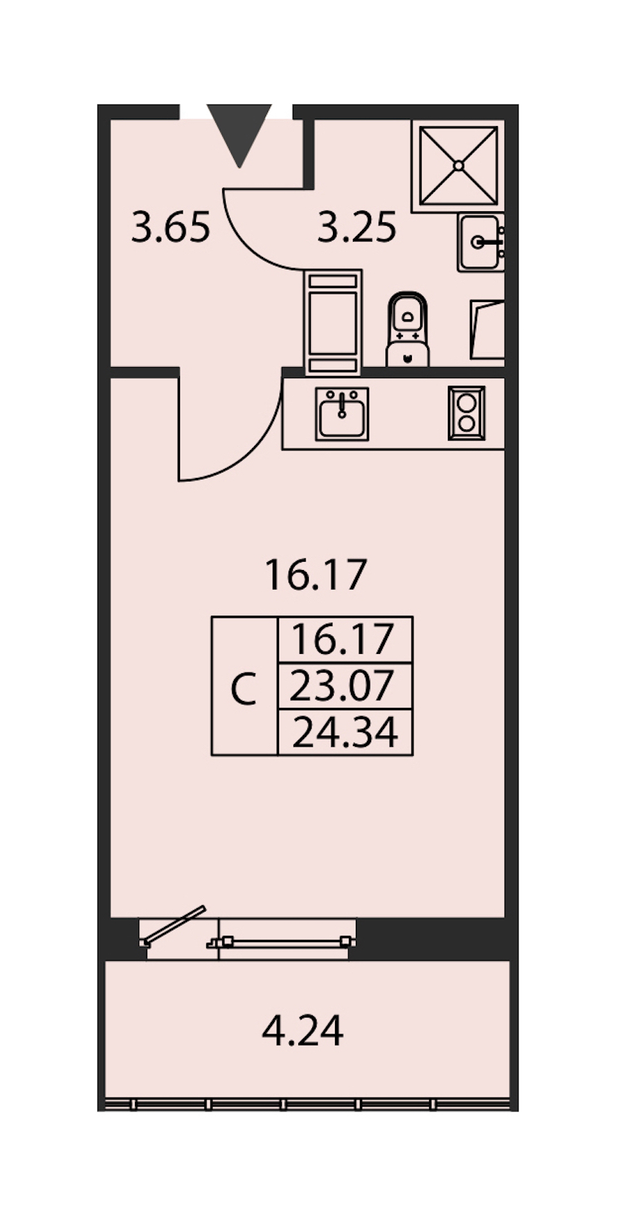 Квартира студия 23.07 м², 8/12 эт., ЖК «Полис ЛАВрики»